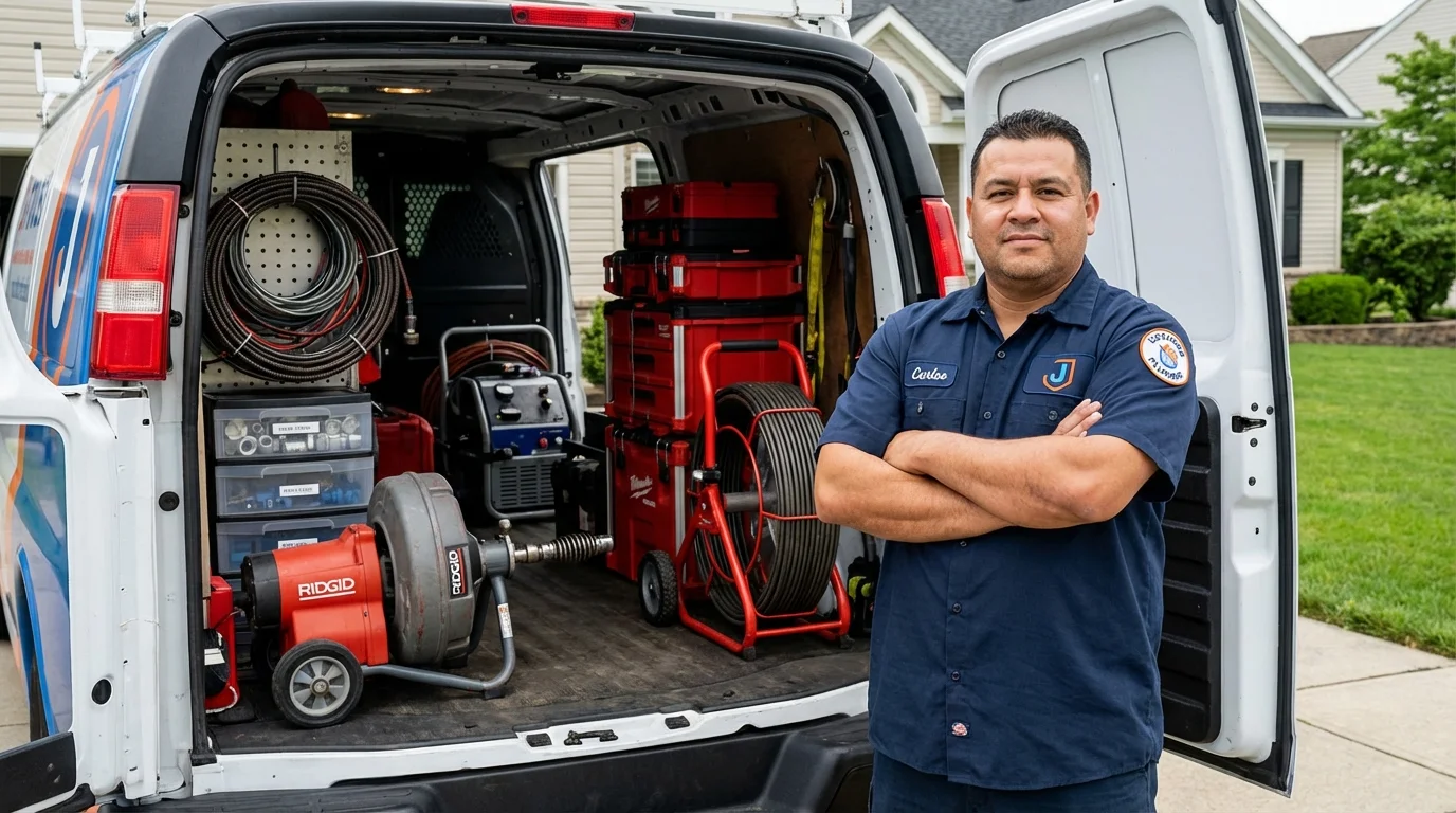 Professional drain cleaning equipment and Johns Plumbing LLC plumber in Adams