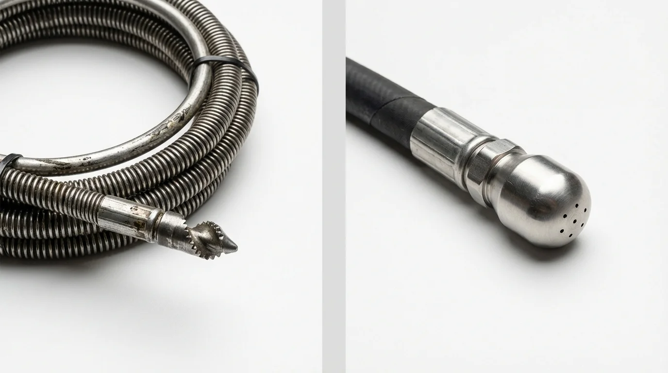 Drain snake cable and hydro jetting nozzle used for drain cleaning in Adams, NY