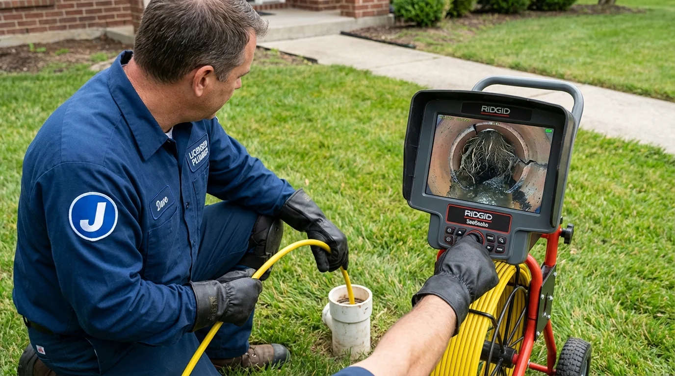 Sewer camera inspection being performed by Johns Plumbing LLC in Adams